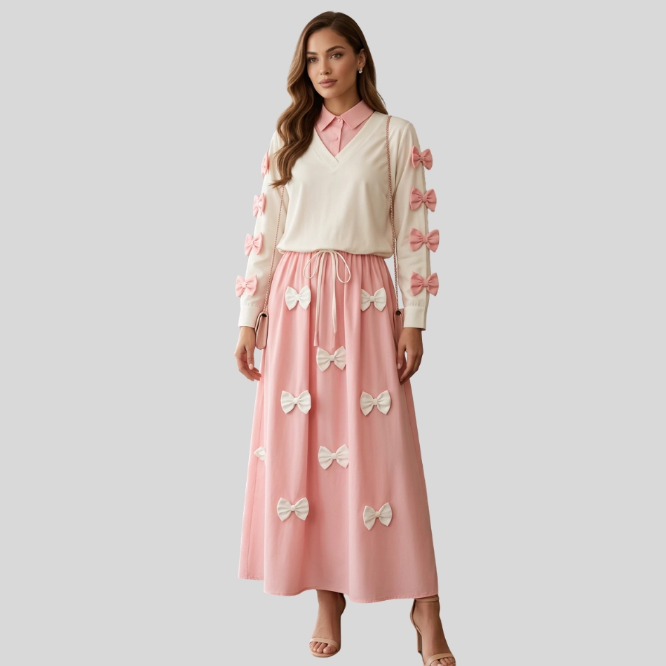 Collared Drawstring Appliqué Dress