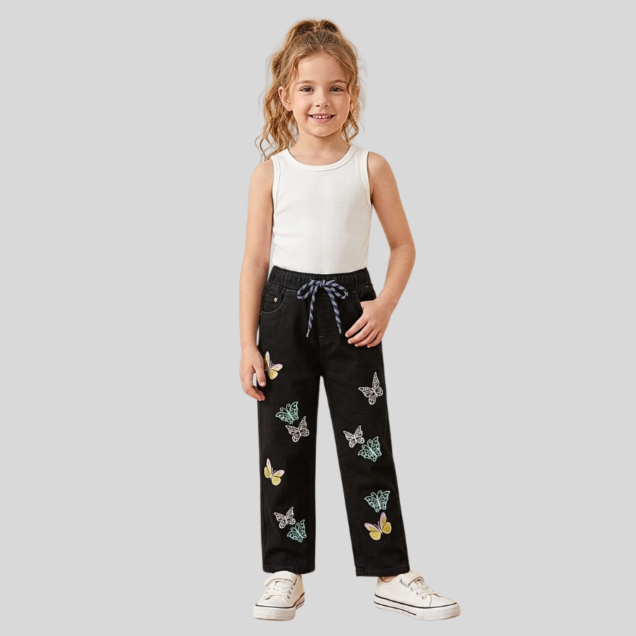 Baby Girl Multi Colors Butterflies Embroidery Pant