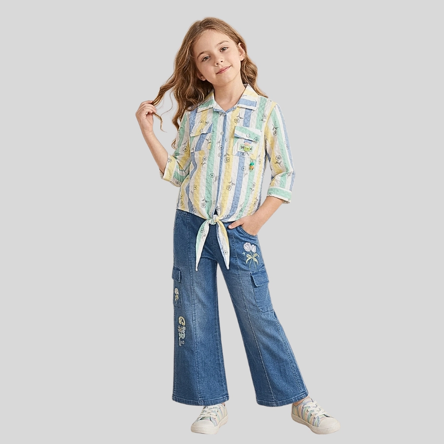 Girls Casual Shirt With Side Pockets Pant Dress
