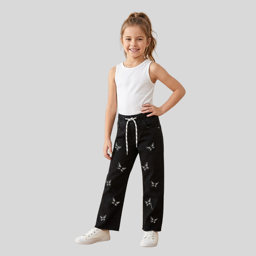 Baby Girl White Butterflies Embroidery Pant