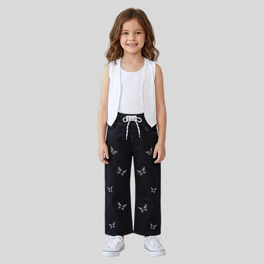 Baby Girl White Butterflies Embroidery Pant