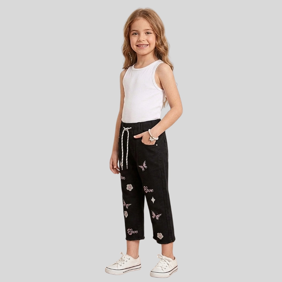Baby Girl Pink Butterflies Embroidery Pant