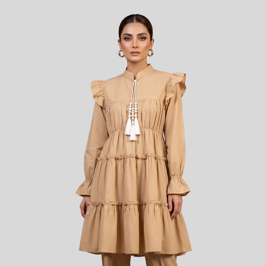 Cotton Smock Shirt with Ruffles