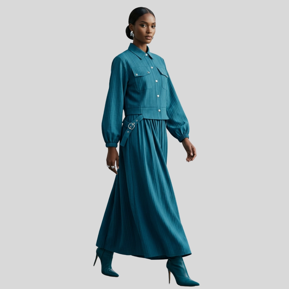Rust Striped Button-Down Maxi Set