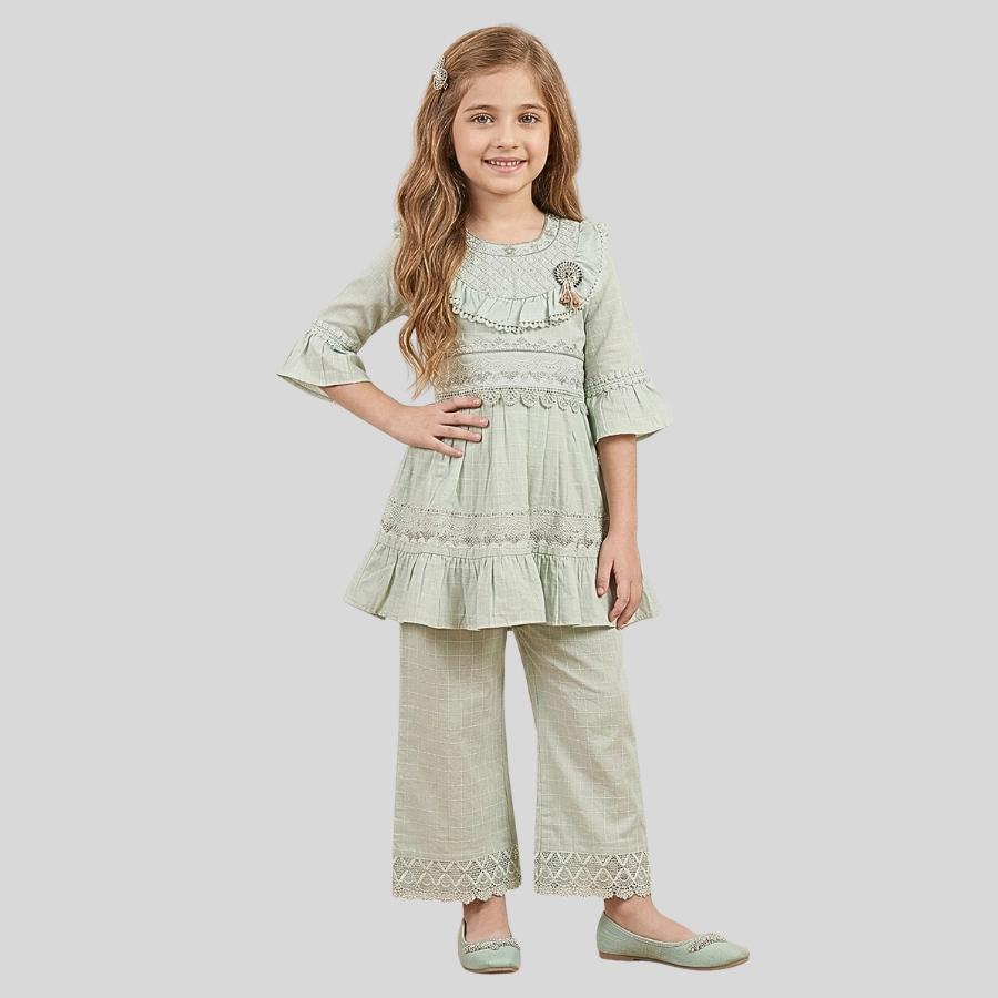 Girls Cotton Frock With Fancy Trouser