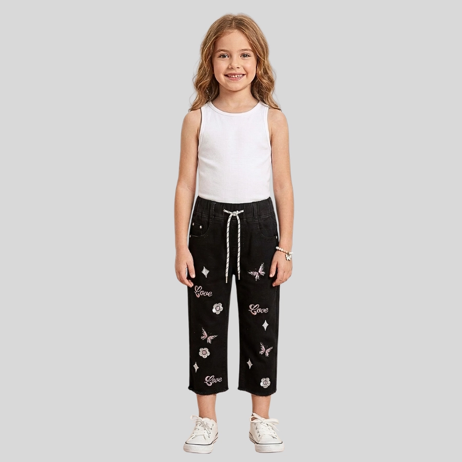 Baby Girl Pink Butterflies Embroidery Pant