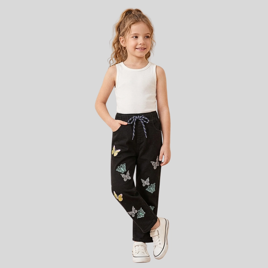 Baby Girl Multi Colors Butterflies Embroidery Pant