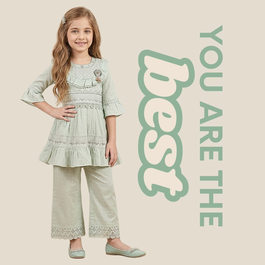 Girls Cotton Frock With Fancy Trouser
